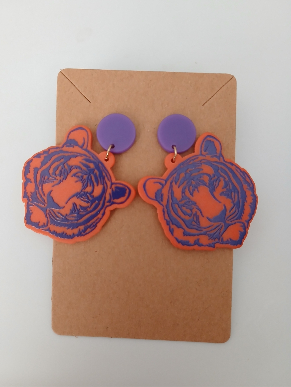 Fashion Jewelry Orange and Purple Tiger Head Drop Earrings